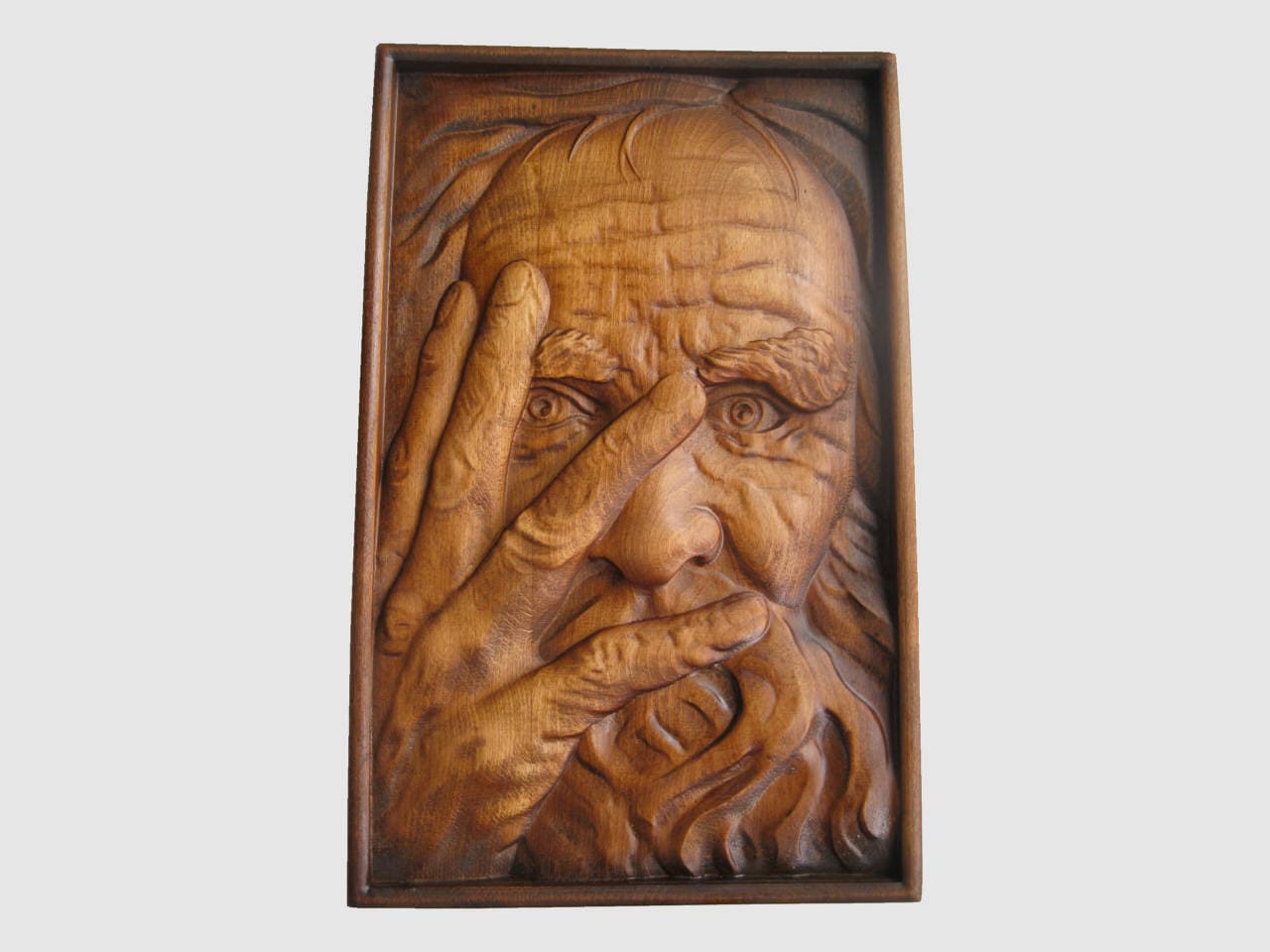 Wood carving 3D picture art relief Еlderly. Woodcarving panel Etsy