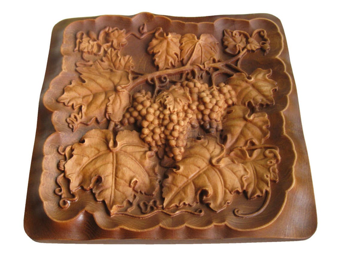 Wood Carving 3D Picture Art Relief Vine Grapes Wood Carved Panel Wall
