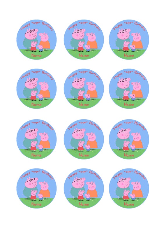 A4 Cupcake Toppers X 12 Peppa Pig Personalised Edible VEGAN | Etsy