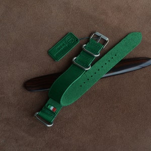 MTstraps Italy 20mm Green Military Style Handmade Italy Leather Watch Strap