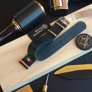18/19/20/21/22 mm Zwarte militaire stijl handgemaakte horlogeband MTstraps Italië Zwarte Epsom Print lederen handgemaakte leren band