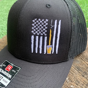 Draft Beer American Flag hat Black Richardson Snapback
