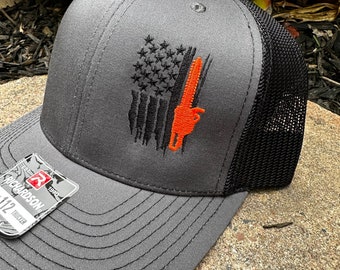 Tree Guy Arborist Forestry Loggers American Flag and chainsaw arborist Richardson and Yupoong hats