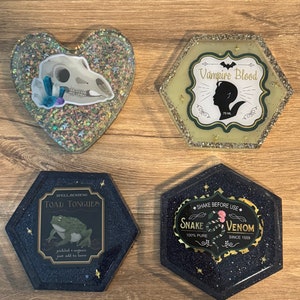 Set of four coaster tray resin art glow in the dark Halloween spooky