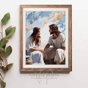 Divine Encounter | Christ and the Samaritan Woman | Spiritual Encounter Art Print | Biblical Conversation Painting | Instant Download | #561
