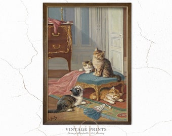 Victorian Cats Wall Art | Little Kittens Art Prints | Vintage Prints | Pet Painting | #48