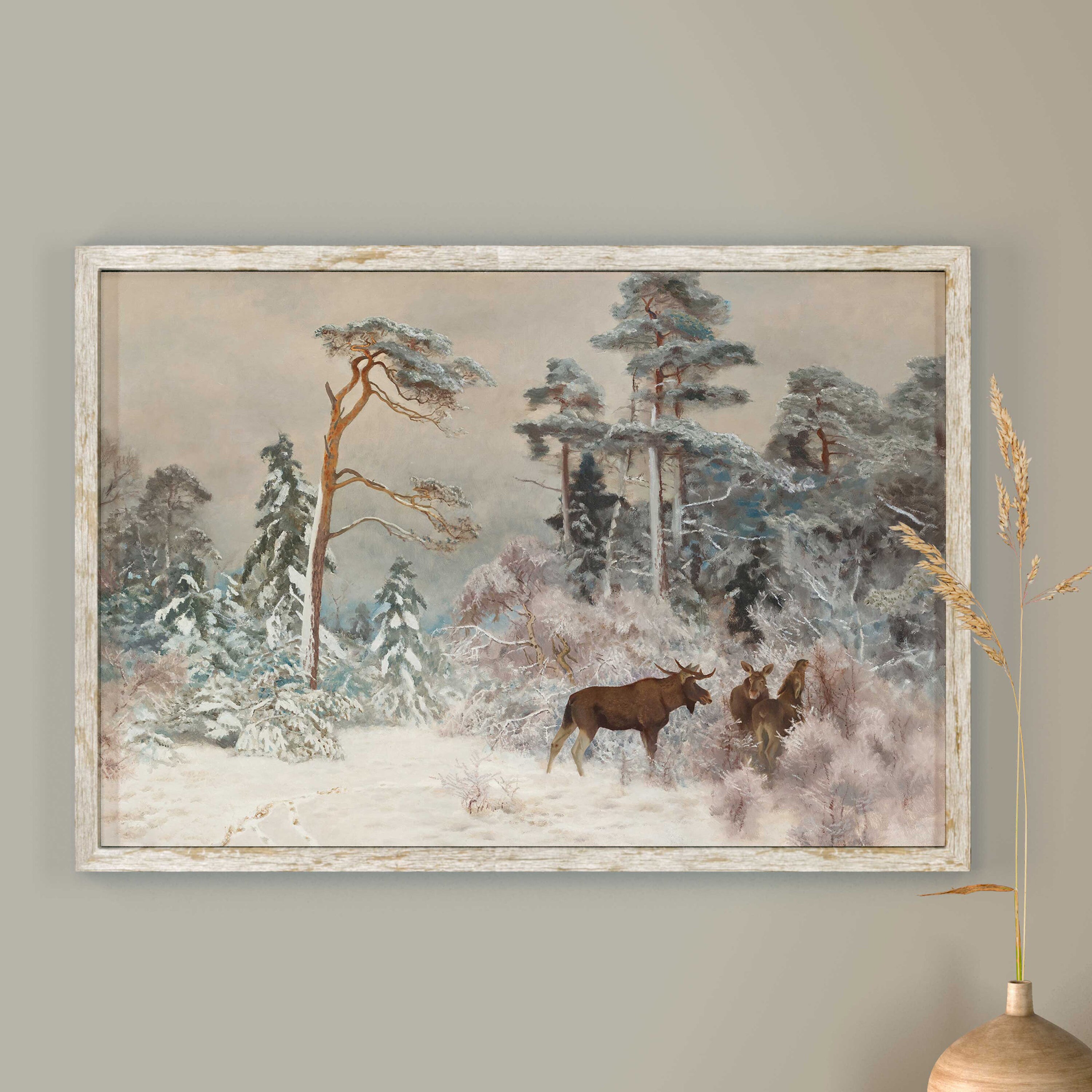 Rustic Deer Painting | Winter Landscape Print | Vintage Cabin Decor ...