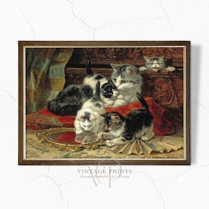 Antique Cat Painting | Kittens Print | Vintage Farmhouse Wall Art | Printable Country Decor | #6