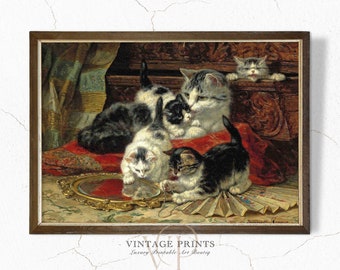Pintura de gatos antiguos / Impresión de gatitos / Arte de pared de granja vintage / Decoración de campo imprimible / #6