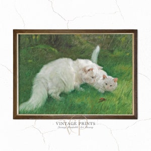 White Cats Oil Painting Download | Vintage Rustic Art | Printable Instant Downloadable | #42