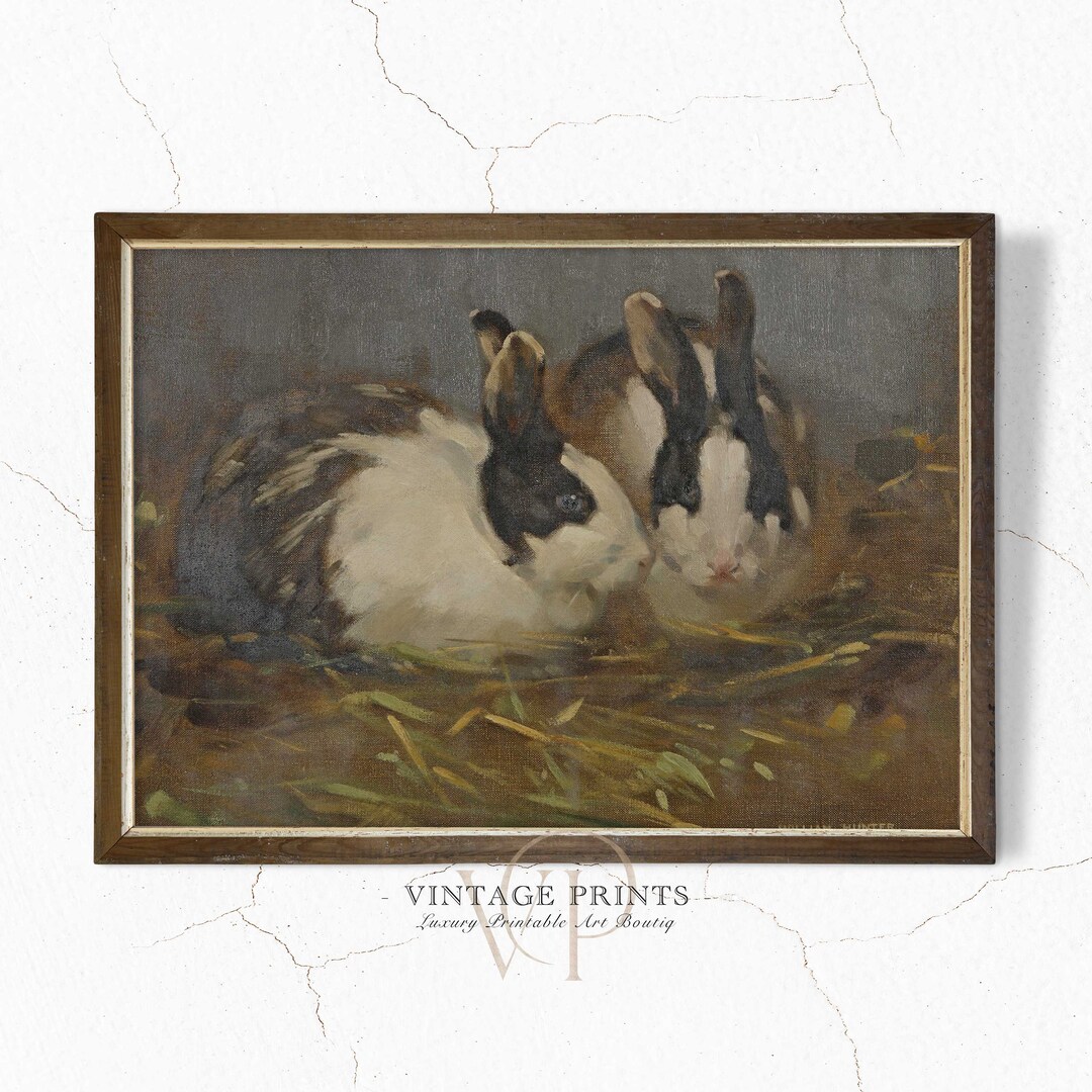 Vintage Rabbit Nursery Print | Rustic Country Painting | Antique ...