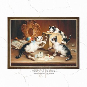 Vintage Cats Art Print I Kittens Playing Oil Painting I Kittens Print I Vintage Art I Nursery Room Decor | Animal Print | #40