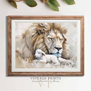 Strength and Serenity | Lion and Lamb Art | Peaceful Kingdom | Christian Symbolism | Digital Print | #702