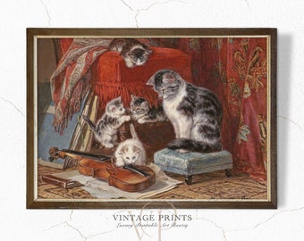 Pintura de gato vintage / Impresión de gato / Decoración de pared / Arte descargable / Gato imprimible / #5