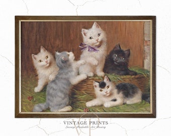Cats Vintage Painting | Antique Wall Decor | Downloadable Art | Kittens Printable | CATS | #36