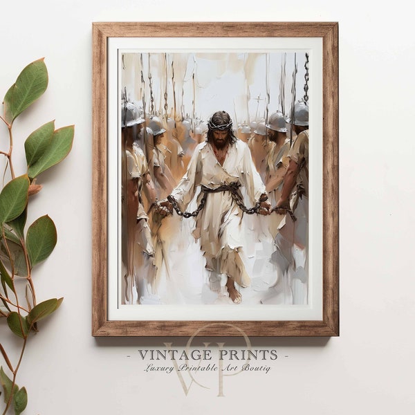 Pad van verlossing | Christus in ketenen | Aangrijpende Bijbelse kunstprint | Passie van Christus kunst aan de muur | Direct downloaden | #542