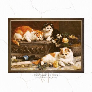 Antique Victorion Cat Art | Kittens on Kist Art, Vintage Cat Painting, Playful Cat Art, Animal Wall Art, Cat Printable | #68