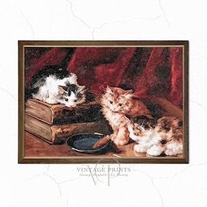 Three Curious Kittens Painting | Cat Print | Vintage Wall Art | Cat Lover Gift | Oil Painting Print | Antique Animal Art | #70