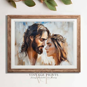 Bride of Christ | Christian Couple Wall Art | Jesus and Bride Painting | Crown of Thorns Print | Faith-Based Digital Download | #809