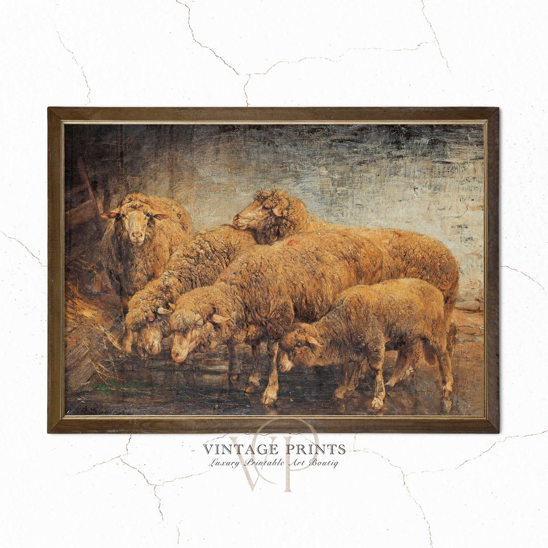 Moody Sheep Wall Art | Farmhouse Decor | Vintage Print | Digital ...