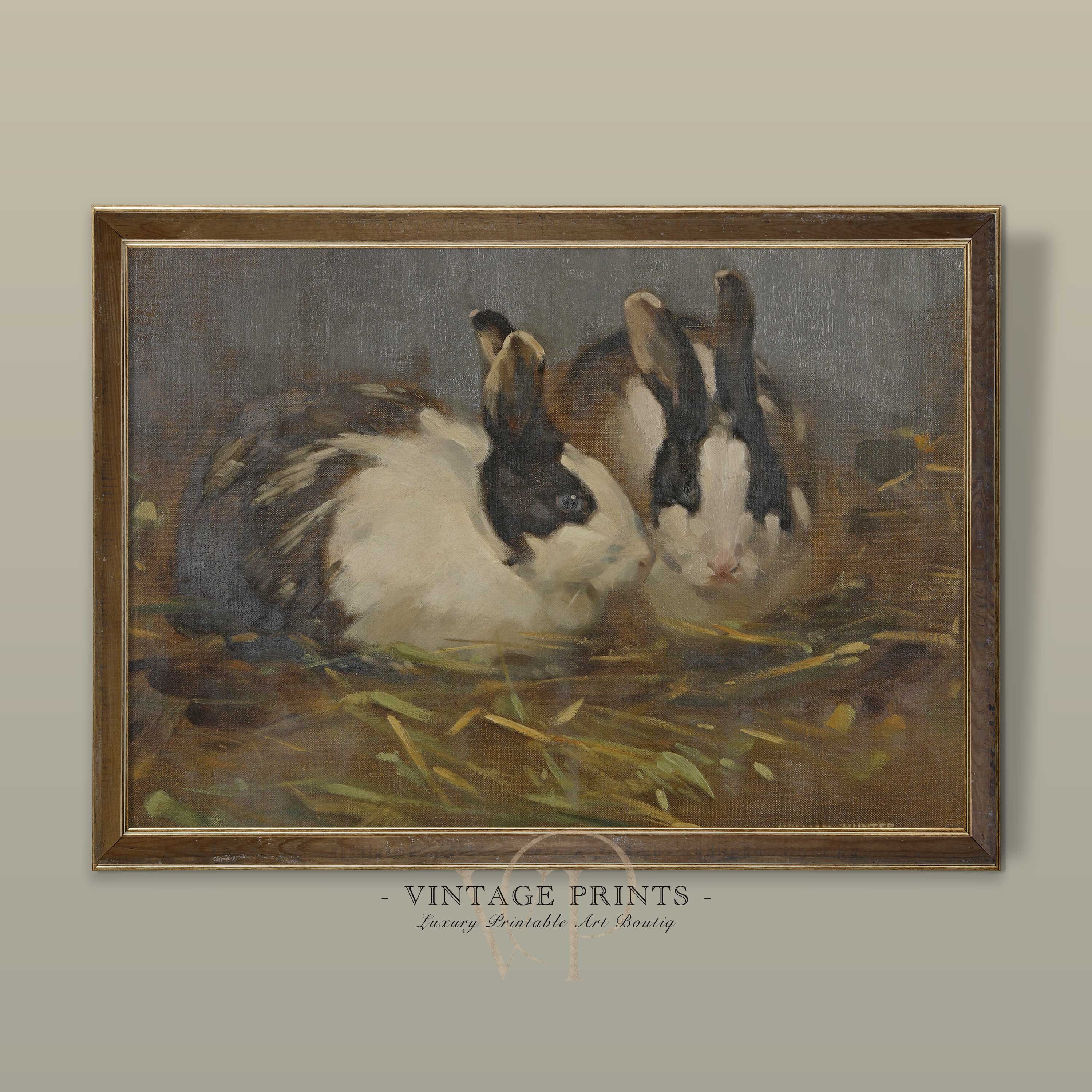 Rustic Print Rabbit Vintage Rabbit Nursery Print | Rustic Country Painting | Antique ...