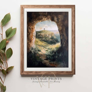 Resurrection Gateway | Cross on Hilltop | Empty Tomb | Easter Christian Art Print | Serene Landscape Wall Decor | Instant Download | #541