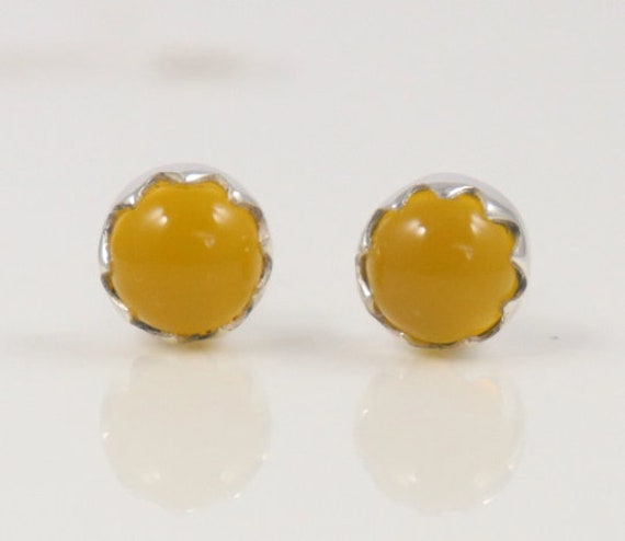 Orecchini A Bottone In Argento 925 Con Pietra Rotonda - Gioiello Fatto A Mano, Punti Piccoli Con Cristallo, Chiusura A Farfalla