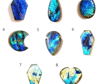 Labradorite Carving Gemstone: Multi-Fire Flat Bottom Jewelry Making Stone