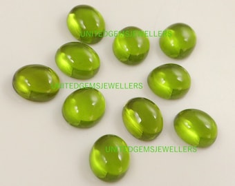 Péridot Hydro quartz (création en laboratoire) Cabochon lisse à fond plat Fabrication de bijoux en pierres précieuses en vrac Forme ovale 6 x 4 à 25 x 18 mm