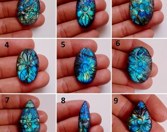 Carved Labradorite Gemstone, Flat Bottom, Multi-Fire Loose Stone