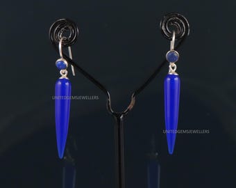 Chalcedoon sterlingzilveren hangoorbellen: handgemaakte blauwe edelsteensieraden