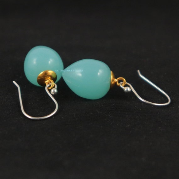 Pendientes colgantes de calcedonia aguamarina: joyas de plata de