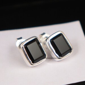 Black Onyx 92.5 Sterling Silver Stud Earring 10X8 mm Octagon Black Onyx Silver Earring Hand Made Jewelry Gift For Her Stud Earrings