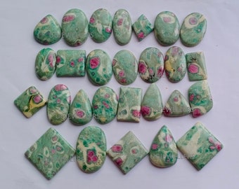Ruby Fuchsite Natural Ruby Fuchsite Gemstone Lot Cabochon Smooth Flat Bottom Jewelry Making Loose Gemstones Ruby Fuchsite Gemstone Smooth