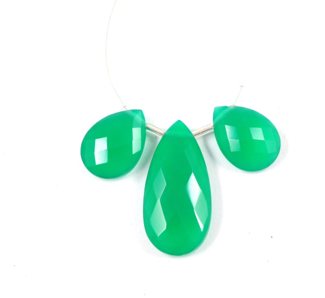 グリーンオニキスペアブリオレットカット宝石3個：30 x 15 mm、18 x 13