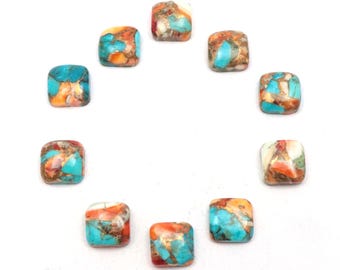 Oyster Copper Turquoise Cabochons: Cushion Shape Gemstones, 6-16mm (10 Pcs)