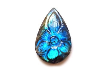 Labradorite Carving Gemstone: Multi-Fire Flat Bottom Loose Gem