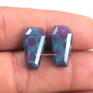 Ruby Kyanite Coffin Gemstone Pair: Flat Bottom Tablet Cut (17x10 mm