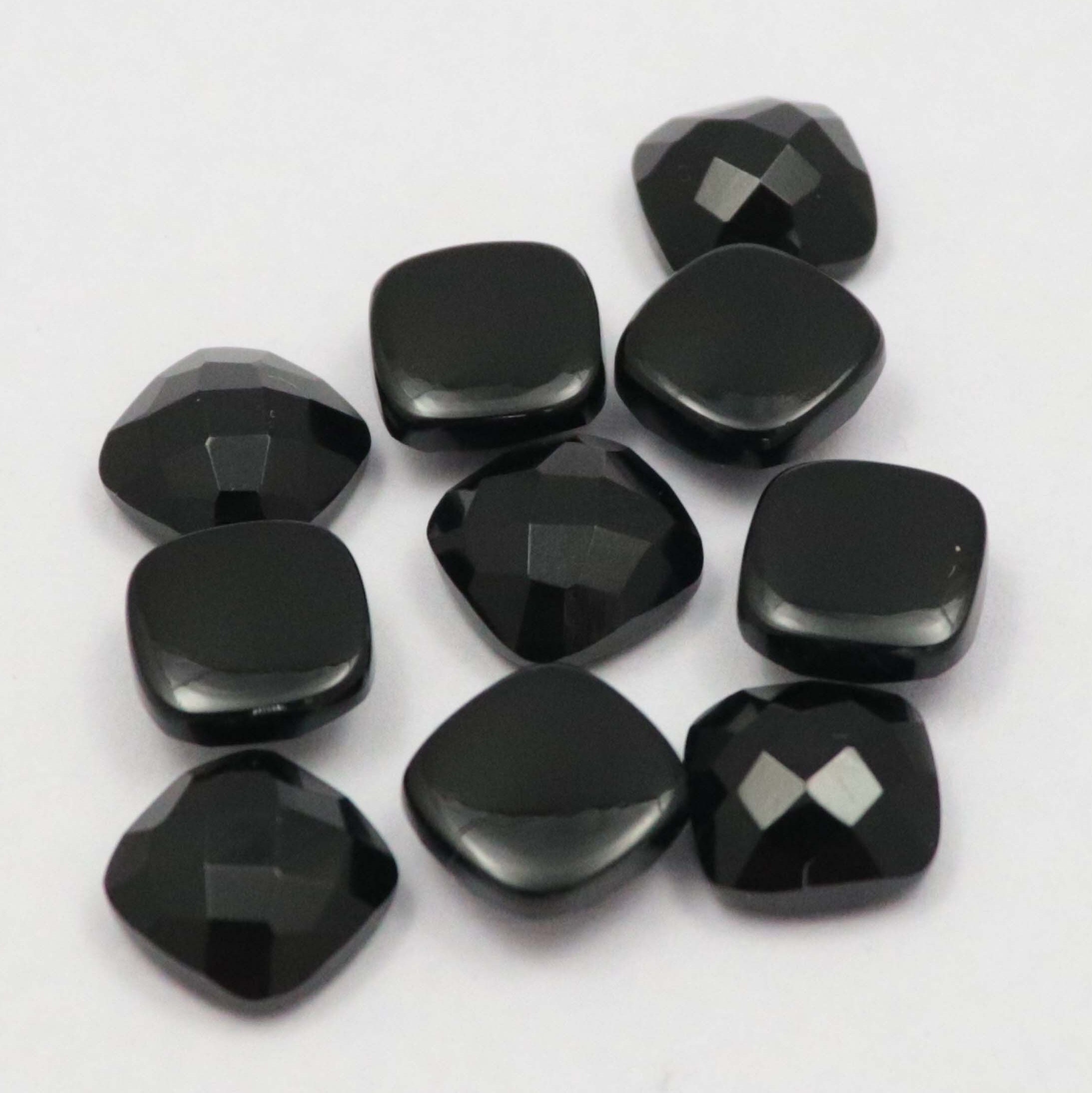 10 Pcs Black Onyx Rose Cut Cushion Gemstones: 6-20mm Wholesale Lot