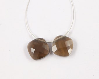 10.10cts NATURAL SMOKY QUARTZ oval 12x16mm 1pcs checker cut one side bottom flat