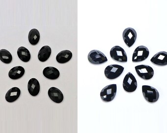 Lot de pierres précieuses en onyx noir : poire ovale taille rose, 6 x 4 mm à 22 x 16 mm