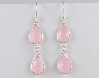 Pink Chalcedony Earrings: Handmade Sterling Silver Pear Jewelry
