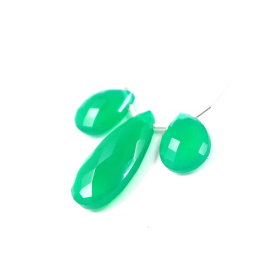 グリーンオニキスペアブリオレットカット宝石3個：30 x 15 mm、18 x 13