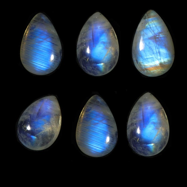 6X4 mm To 22X16 mm Rainbow Moonstone Pear Wholesale Lot Cabochon Flat Bottom Jewelry Making Loose Gemstones Moonstone Smooth Cabochon