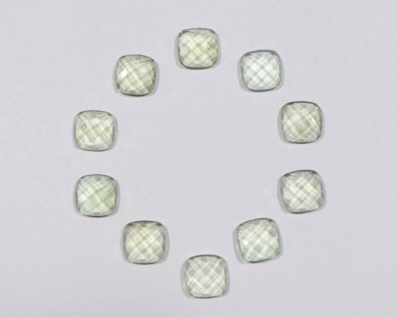 6 mm To 20 mm Green Amethyst Cushion Shape One Side Checker Cut Flat Bottom Jewelry Making Handmade Gemstones Rose Cut Cushion All Sizes