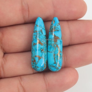 Sky Copper Turquoise Plan Drops Handmade Gemstone 2 Pcs Approx. 35X10 mm Jewelry Making Handmade Sky Copper Turquoise Gemstone Teardrops