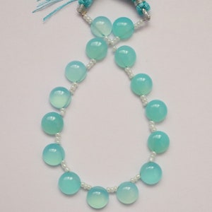 Aqua Chalcedony 1 Strand 15 Pcs 10 mm Round Cabochon Smooth Jewelry Making Strand Beads Handmade Necklace Aqua Chalcedony Gift For Her