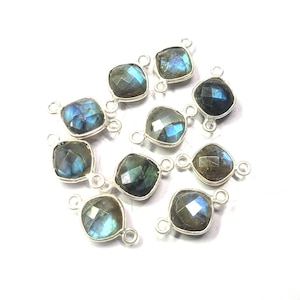 Labradorite Connectors Sterling Silver 6 mm To 25X18 mm 10 Pcs Connectors Single & Double Bail Connector Hand Made Jewelry Gemstone