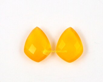 Yellow Chalcedony Briolette Pair: Faceted Shield Cut Gemstones (16X12 mm)