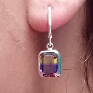 Pretty Ametrine Quartz Octagon Earring Sterling Silver 92.5 Sterling Silver Dangle Earrings Ametrine Quartz 10X8 mm Octagon Norma Cut Stone